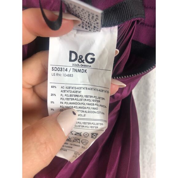 Dolce & Gabbana Purple Pleated Taffeta Knee Length Dress Size 4 Strapless Midi - Picture 7 of 15